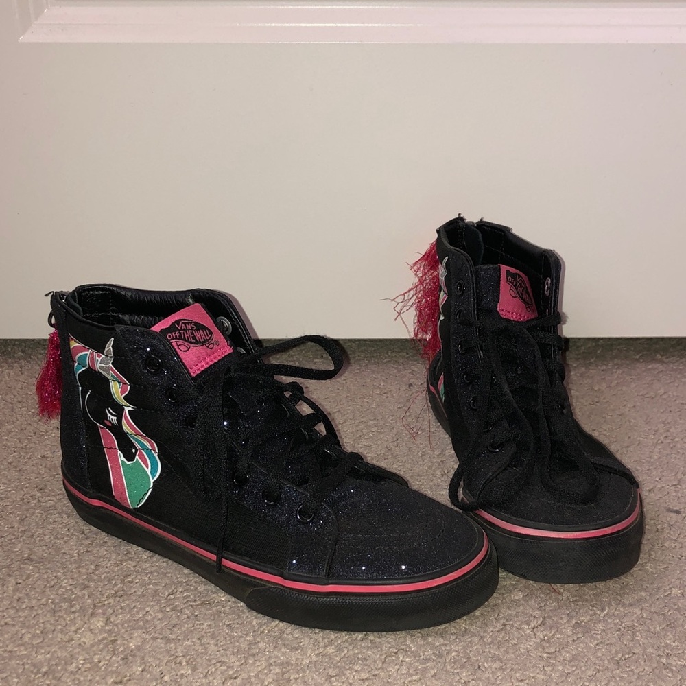 Vans Kids Black High-Top Glitter Sneakers with Rainbow Unicorn